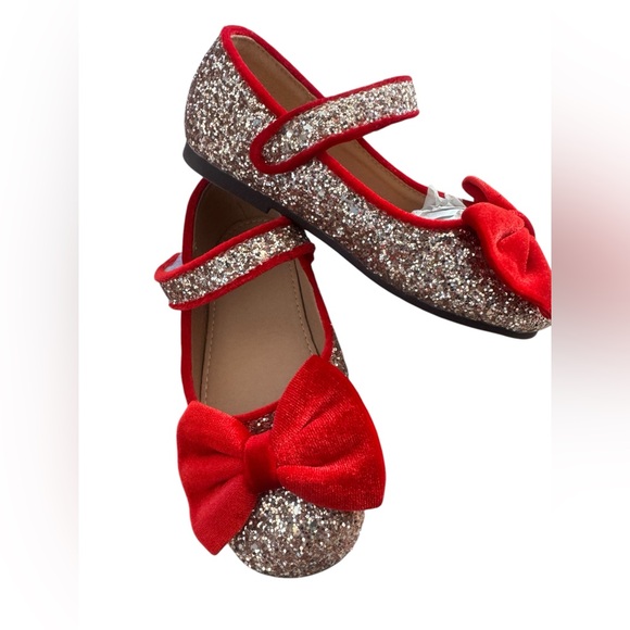 NWOT- Enchanted Toddler Girls Gold Sequined Red Velvet Mary Jane Flats SZ- 11 - Picture 3 of 13